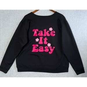 Hanes Sweatshirt Retro XL Black Excellent Take It Easy Graphic Fleece crewneck